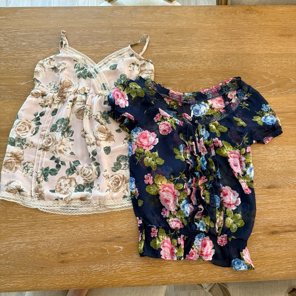 Floral Off-Shoulder Top in Navy and Pink